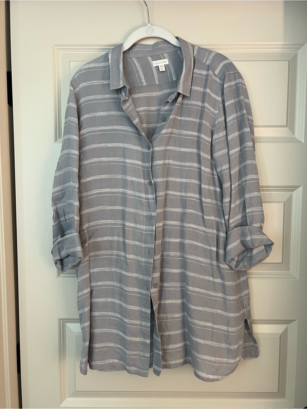 Light Gray Linen Striped Button-Up Shirt